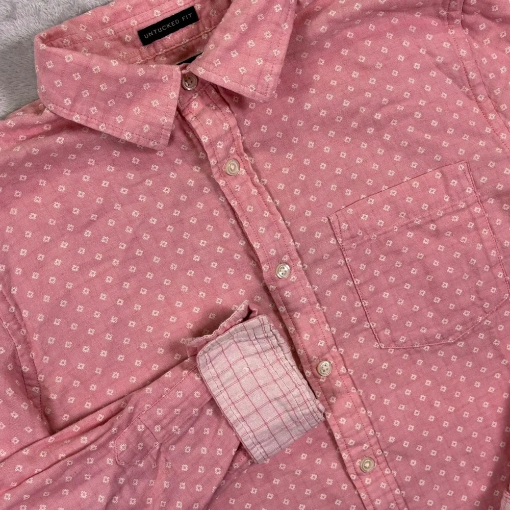 Banana Republic Mens Shirt Sz M Pink Geometric Untucked Fit Cotton Button Down‎